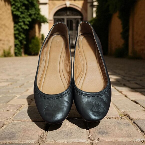 Frye  Leather Ballet Flats Top Stitch Women's Size 9 M Black - Picture 1 of 10